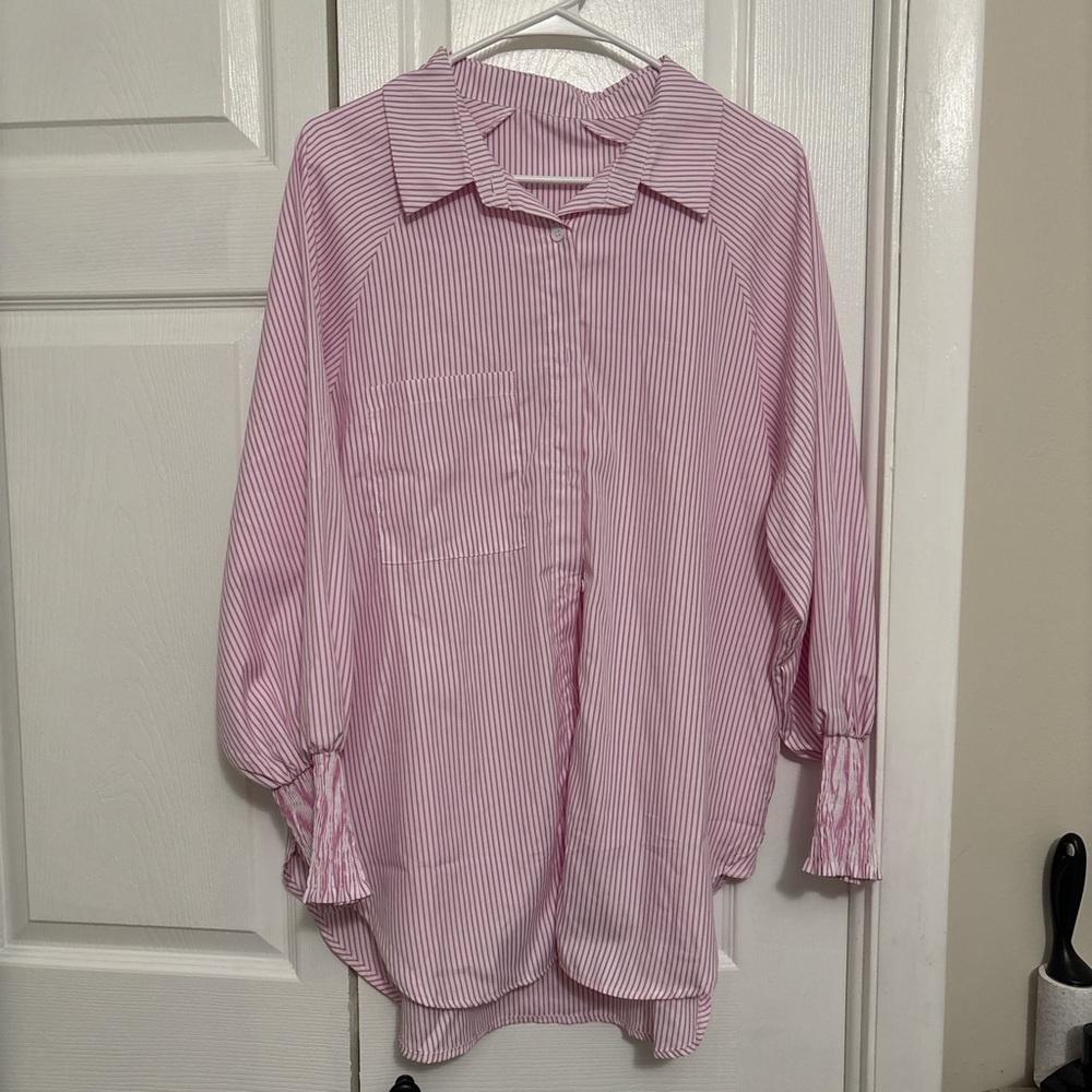 SHEIN Pink Striped Button Down Shirt